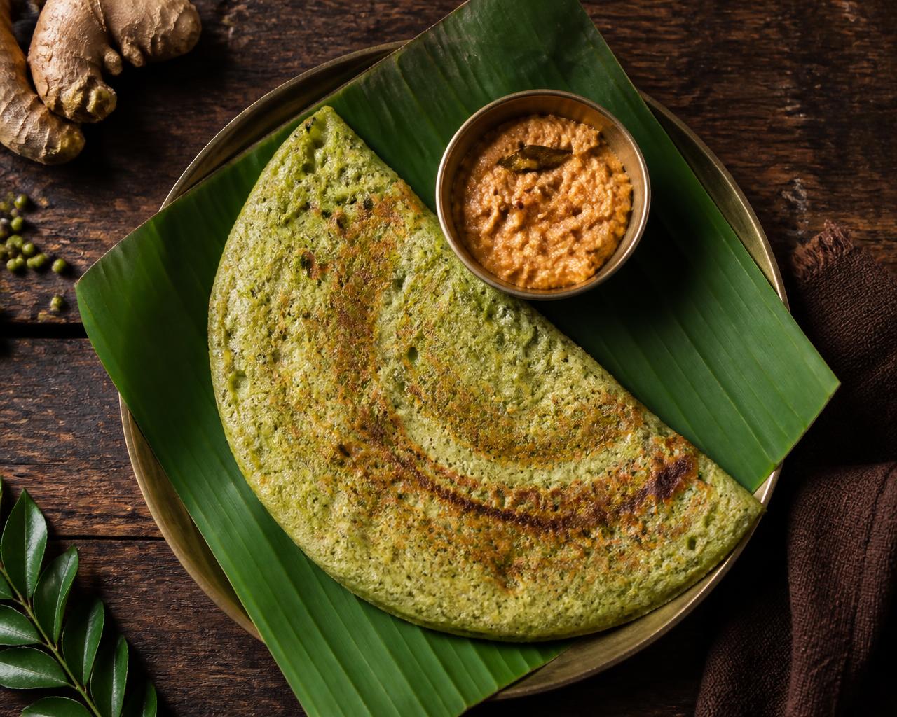 Pesarattu with Ginger Chutney